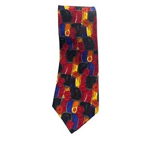 Ermenegildo‎ Zegna Silk Tie Floral Checkered Pattern Red Blue Yellow